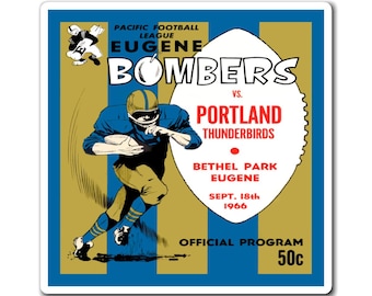 Magnets, Vintage 1966 Portland Thunderbirds Eugene Bombers Football Program Cover, Fridge Magnets, Retro Sports Memorabilia, Sports Fan