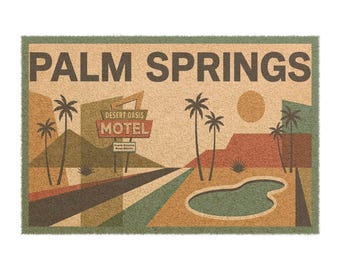 Palm Springs Mid-Century Modern Doormat | Retro Desert Palm Coir Entrance Mat