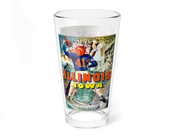 Mixing Glass, Vintage Football Illinois Iowa Barware, Pint Glass, Cocktail Glass, Beer Glass, Sports Fan Gift, Game Day Decor