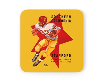 1958 Vintage Trojans - Stanford Football Program Cover  -  Corkwood Coaster Set