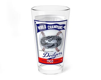 Barware, 1960 Dodgers Baseball Champions Mixing Glass, 16oz. Unique Bar Gift for Men, Sports Fan Glassware, Retro Baseball Decor