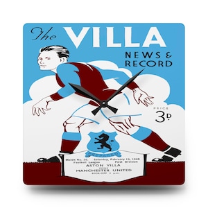 Vintage 1949 Aston Villa Manchester United Football Acrylic Clock, Sports Fan Gift, Soccer Wall Art Decor, Retro English Football, Unique