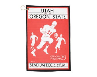 Vintage 1931 Football Oregon State-Utah Golf Towel, Sports Towel, College Football Fan Gift, Golf Accessories, Personalized Golf Towel, Golf