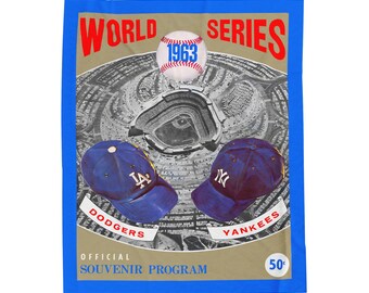 Velveteen Plush Blanket - 1963 Vintage Los Angeles Dodgers - New York Yankees World Series Program Cover, Throw Blanket, Sports Fan Gift,