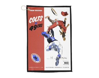 Vintage 1959 Football Baltimore Colts-San Francisco 49ers Golf Towel - Sports Memorabilia Gift, Fan Collection, Golf Accessories, Retro