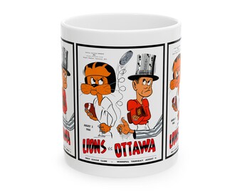 Vintage 1960 Football Ottawa Rough Riders vs BC Lions Ceramic Mug, Sports Fan Gift, Retro Style Cup, Football Game Memorabilia, CFL Matchup,
