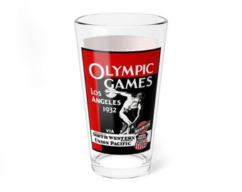 Mixing Glass, 16oz - 1932 Olympic Games - Los Angeles, Vintage Barware, Cocktail Glass, Bar Cart Decor, Olympics Memorabilia, Sports Fan
