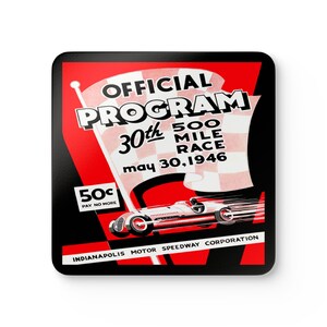 1946 Vintage Indianapolis 500 Racing Program Cover - Corkwood Coaster Set