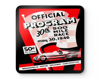 1946 Vintage Indianapolis 500 Racing Program Cover - Corkwood Coaster Set