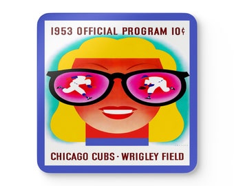 1953 Vintage Chicago Cubs Baseball Program Cover - Corkwood Coaster Set