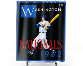 Vintage 1952 Baseball Washington Nationals Shower Curtain, Sports Fan Bathroom Decor, Baseball Memorabilia Home Decoration, Unique Gift for