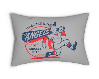 Vintage Angels Baseball - Wrigley Field - Los Angeles - Polyester Lumbar Indoor Pillow