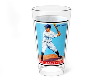 Mixing Glass, 16oz with 1933 Baseball Lou Gehrig Big League Chewing Gum Card Design. Vintage Sports Collectible, Gift for Baseball Fans,