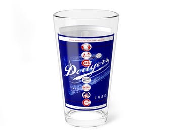 Mixing Glass, 16oz - 1952 Baseball Brooklyn Dodgers Program, Vintage Barware, Unique Cocktail Glass, Baseball Lover Gift, Sports Memorabilia