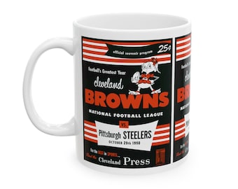 Football Rivalry Ceramic Mug, 1950 Vintage Browns Steelers Game Day Cup, Sports Fan Gift, Tailgate Party Decor, Coffee Tea Mugs