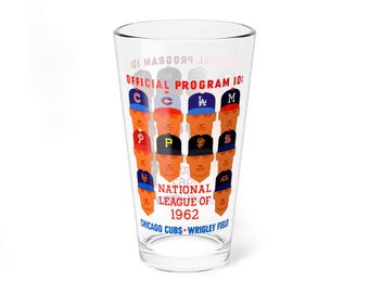 Mixing Glass, Vintage Cubs Baseball Program Cover, 16oz - National League Memorabilia, Fan Gift, Sports Bar Decor, Gift for Baseball Lover,