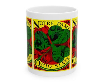 Vintage Ohio State Notre Dame Football Ceramic Mug, Gift for Sports Fans, 11oz Cup, College Football Fan Gift, Home Office Decor, Father's