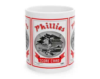 Vintage 1941 Baseball Phillies Program Ceramic Mug, Retro Sports Fan Coffee Cup, Gift for Baseball Enthusiast, Collectible Memorabilia