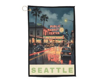 Vintage Seattle Street View Golf Towel | Retro City Map, PNW