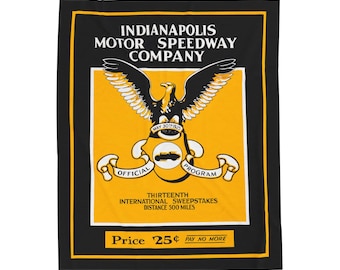 Velveteen Plush Blanket - 1925 Vintage Indianapolis 500 Racing Program Cover, Throw Blanket, Cozy Home Decor, Racing Fan Gift, Vintage Car