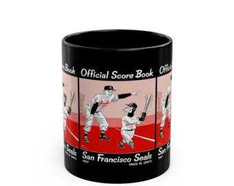 1957 Vintage San Francisco Seals Baseball Scorebook Cover- Black Mug 11 oz