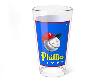 Mixing Glass, 16oz - 1957 Baseball Philadelphia Phillies Yearbook, Unique Barware Gift, Vintage Sports Fan Glassware, Baseball Memorabilia,