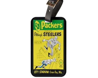 1955 Football Green Bay-Pittsburgh Luggage Tag | Vintage Sports Travel Accessory