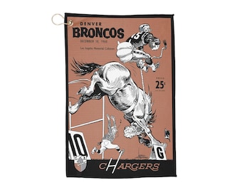 Vintage 1960 Football Golf Towel, Denver Broncos, LA Chargers, Sports Fan Gift, Golf Accessories, Retro Sports Towel