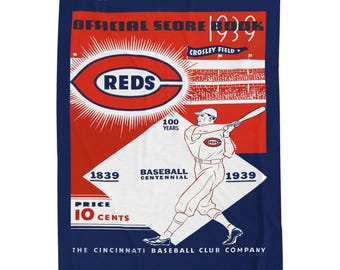 Velveteen Plush Blanket, Cincinnati Reds ScoreBook Cover Design, Baseball Fan Gift, Soft Throw Blanket, Home Decor, Vintage Sports