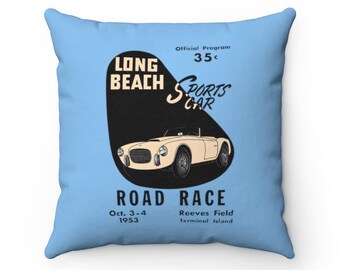 1953 Long Beach Sports Car Road Race Program Cover - Indoor Pillow