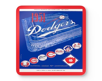 1951 Vintage Brooklyn Dodgers Baseball Program Cover - Corkwood Coaster Set