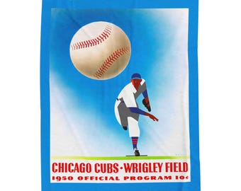 Velveteen Plush Blanket, 1950 Baseball Chicago Cubs Throw Blanket, Sports Fans Gift, Home Decor, Cozy Vintage Design