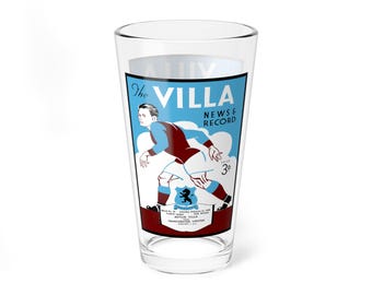Vintage Aston Villa - Manchester United Mixing Glass, 16oz, English Football Program Memorabilia, Barware Gift Idea, Soccer Fan Collectible,