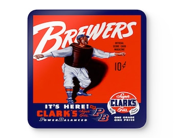 1951 Vintage Milwaukee Brewers Program Cover - Corkwood Coaster Set