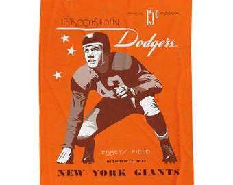 Velveteen Throw Blanket, 1943 Brooklyn Dodgers Football Program Cover, Sherpa Fleece Plush, Sports Fan Gift, Home Decor, Cozy Bedding, Couch