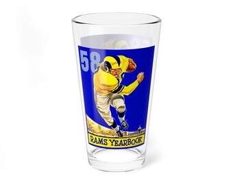 1958 Football Los Angeles Rams Yearbook Mixing Glass, 16oz - Vintage Sports Memorabilia, Barware Gift, Game Day Glassware, Sports Fan Decor,
