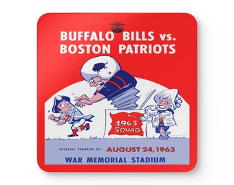 1963 Vintage Buffalo Bills - Boston Patriots Football Program Cover - Corkwood Coaster Set