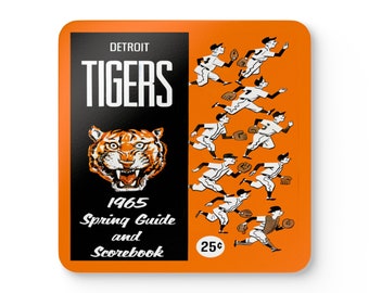 1965 Vintage Detroit Tigers Baseball Spring Guide Scorecard Cover- Corkwood Coaster Set