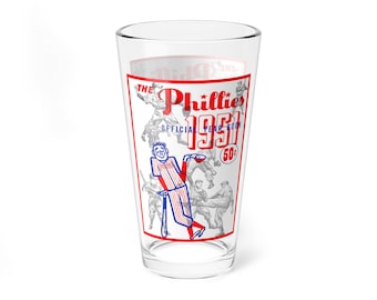 Mixing Glass, Vintage 1951 Baseball Philadelphia Phillies Yearbook Design, Beer Glass, Baseball Fan Gift, Sports Memorabilia, Unique Barware