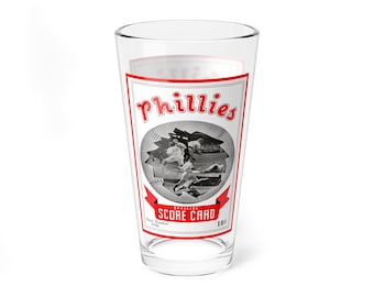 Mixing Glass, 16oz - 1941 Baseball Phillies Program, Vintage Baseball Barware, Baseball Gift, Sports Memorabilia, Unique Bar Decor