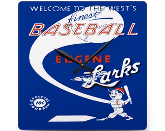 1950 Vintage Eugene Larks - Far West League Baseball Program Cover - Acrylic Wall Clock