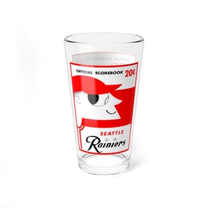 Szklanka do mieszania, 16 uncji - 1956 Baseball Seattle Rainiers Vintage Barware, prezent dla fana sportu retro, wystrój domowego baru, spersonalizowana szklanka drużyny baseballowej,