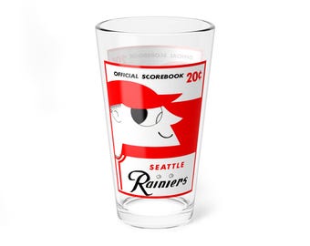 Mixing Glass, 16oz - 1956 Baseball Seattle Rainiers Vintage Barware, Retro Sports Fan Gift, Home Bar Decor, Custom Baseball Team Glass,