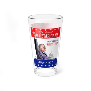 Mixing Glass, 16oz - Vintage 1937 Baseball All-Star Game Program Design, Unique Kitchenware, Retro Barware Gift, Collectible Glassware,