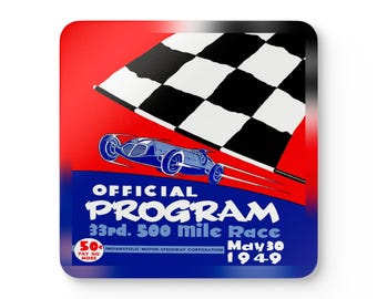 1949 Vintage Indianapolis 500 Racing Program Cover - Corkwood Coaster Set
