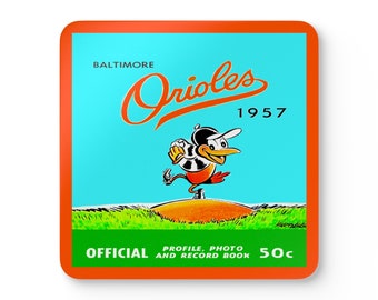 1957 Vintage Baltimore Orioles Program Cover - Corkwood Coaster Set