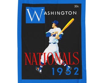Velveteen Plush Blanket, Sports Blanket, Baseball Fan Gift, 1952 Washington Nationals, Cozy Throw Blanket, Gift for Him, Home Decor