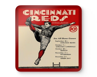 1934 Vintage Cincinnati Reds Football Schedule - Corkwood Coaster Set