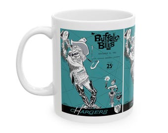 Football Charges Buffalo Bills Ceramic Mug, 1960 Vintage Sports Fan Gift, Coffee Cup, Tea Mug, Sports Memorabilia, Buffalo Bills Football