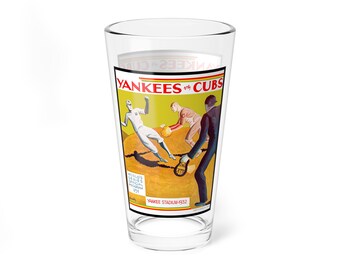 Mixing Glass, 16oz - Vintage 1932 Baseball World Series Yankees Cubs Memorabilia, Barware Gift Idea, Sports Fan Collectible, Home Bar Decor,